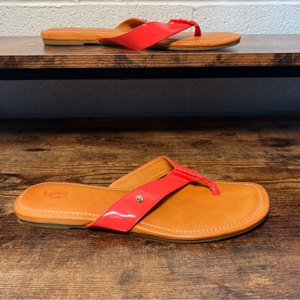 Ugg Sandals Tuolumne Pink Coral Flip Flop Patent Shiny Summer Casual Women's 10